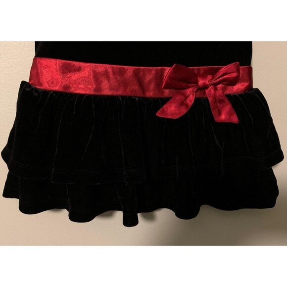 Circo Black Dress Girls 18 mo Black Velour Short Sleeve Red Bow Party Holiday - Picture 3 of 7